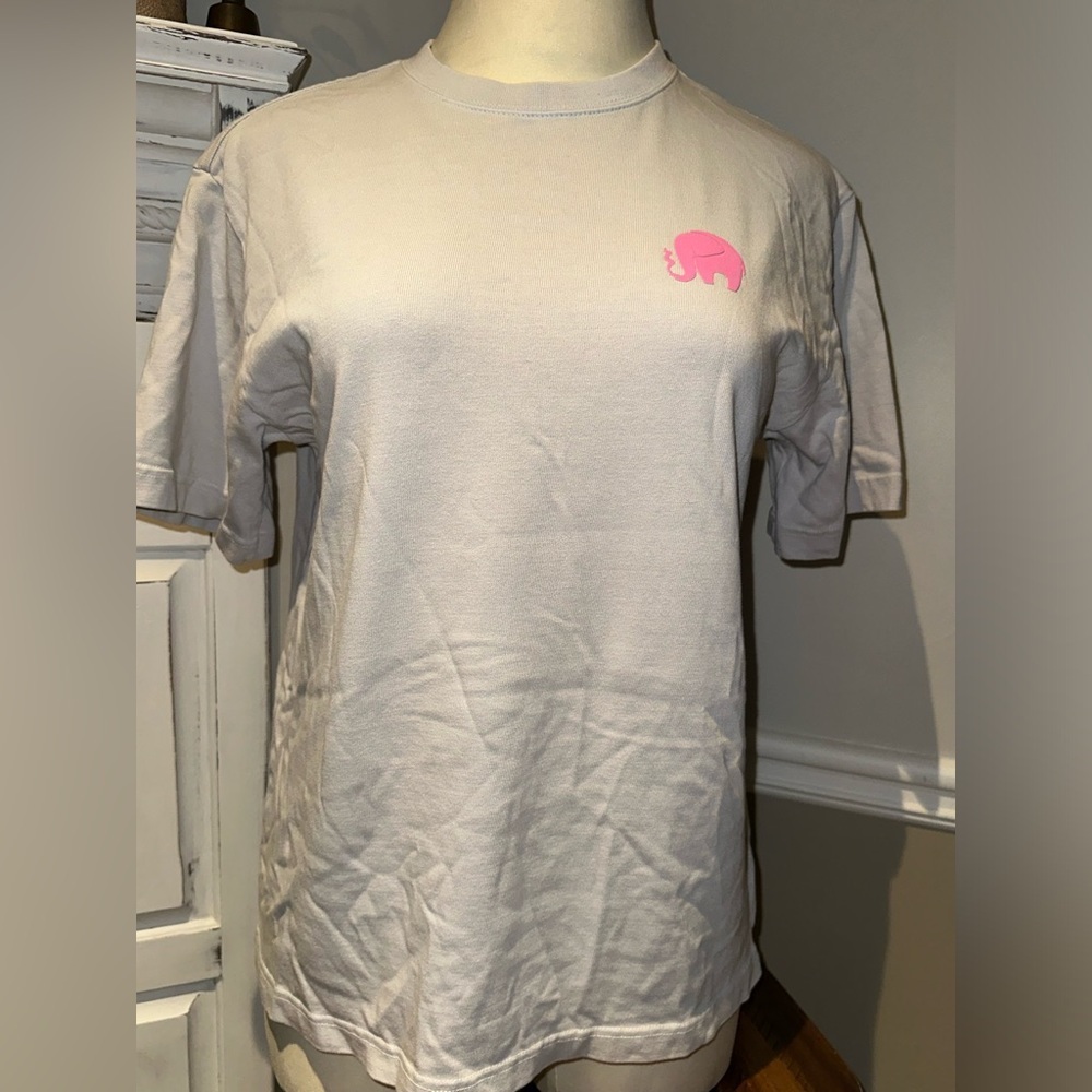 Pink Elephant Gray T-Shirt with Pink Text
